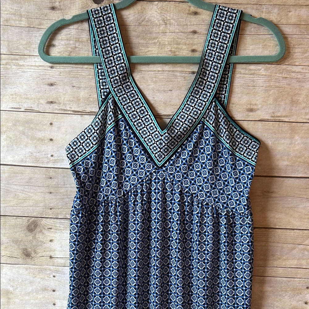 Max Studio Blue Teal Geometric V-Neck Dress